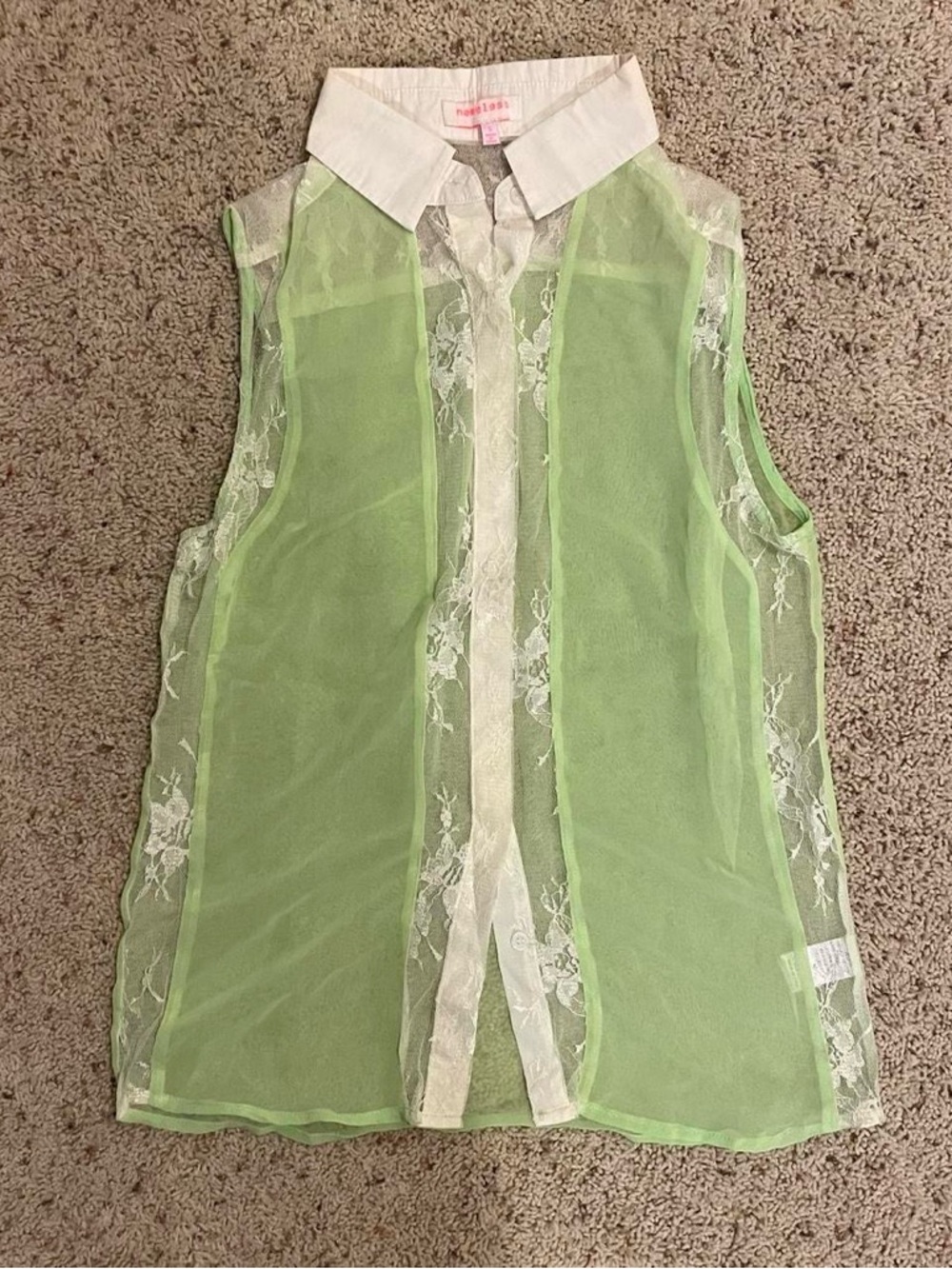 Size S lime green sheer sleeveless lace blouse